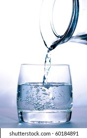 Pouring Water Into The Glass From Jug