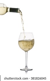 Pouring White Wine Into Glass, On White Background