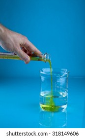 Pouring Yellow Liquid Into Beaker Water Stock Photo 318149606 ...