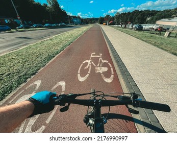 POV of a bike commuting. Concept of well built bicycle infrastructure in the Europe.