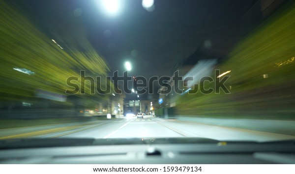 POV Car Point of View Driving on Urban Road with\
Street Traffic