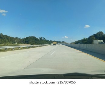 POV Car Trip In Highway, Cross Country Road Trip In Bright Sunny Day