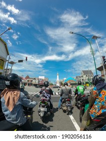 Pov Concept Riding A Motorcycle With Background Of The Tugu Jogja - Indonesia, January 04, 2021