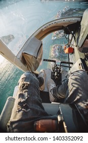 POV  Helicopter Ride Over Miami Beach Florida During Sunset