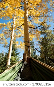 POV Of Hiker's Feet Hanging On A Hammock In Inner Basin, Arizona.