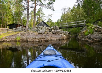 POV Kayak View On A Lake In Scandinavia With Amazing Nature