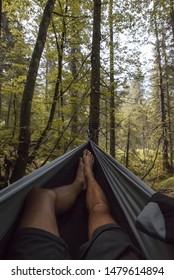 Pov Laying On A Hammock In The Forest. Relaxing In The Nature