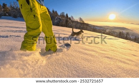 Similar – Image, Stock Photo Unrecognizable Snowboarder in action enjoying vacation on snowy mountain in Zermatt under blue sky