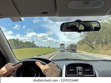 Pov Of A Man Driving A Car On The Roads Of Brazil.