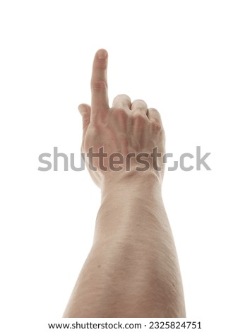 POV of man hand touch gesture isolated on white background
