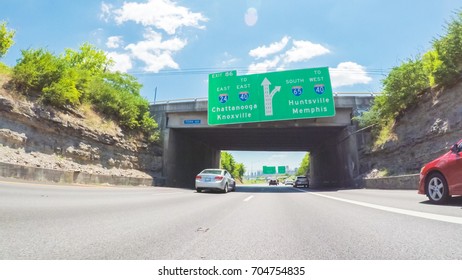 POV Point Of View - Driving East On Interstate Highway 24 Through Nashville.