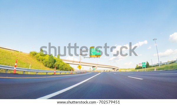 POV point of view - Driving East on Interstate\
Highway 70 in St. Louis.