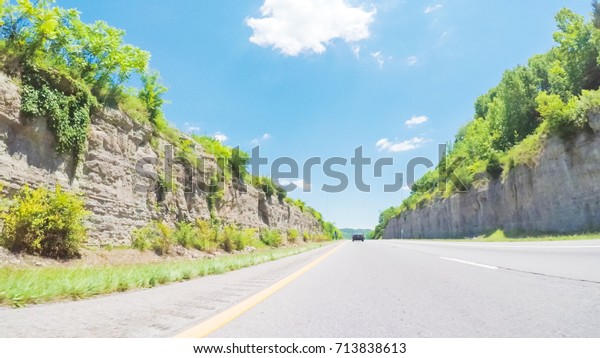 POV point of view - Driving East on Interstate\
Highway 24 through\
Kentucky.