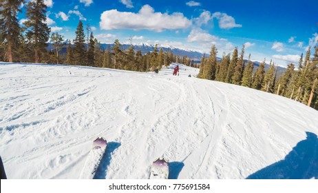 POV Point Of View. Skiing Colorado Rokies In Early Ski Season.