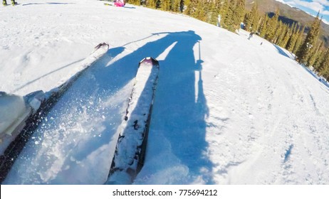 POV Point Of View. Skiing Colorado Rokies In Early Ski Season.