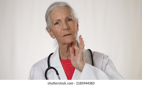 Pov Of Pretty Senior, Elderly, Mature Woman Doctor Making Video Call With Patient, On Smartphone Tele Health, Telemedicine Concept