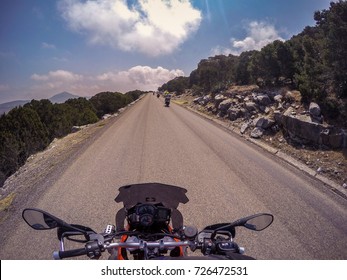 POV Ridding A Motorcycle On A Road