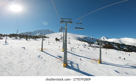 POV Of Ride On Ski Lift In Bansko, Bulgaria