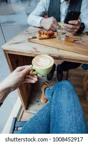 POV Shot Of Woman Holding Coffee Cup During Date Or Meeting With Friend Or Boyfriend, Beautiful And Inspiring Beverage Drink Image, Healthy Hipster Lifestyle