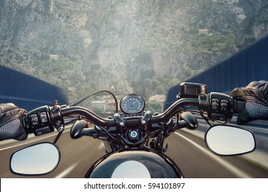 POV Shot Of Young Man Riding On A Motorcycle