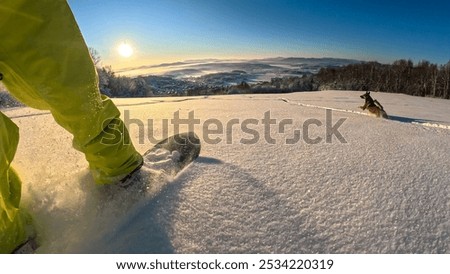 Similar – Image, Stock Photo Unrecognizable Snowboarder in action enjoying vacation on snowy mountain in Zermatt under blue sky