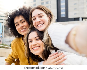 POV of three diverse friends taking a selfie having a good time. Having fun - Shutterstock ID 2207479743