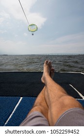 POV View Of My Own Feet While Flying On A Parasail In Rio De Janeiro, Brazil