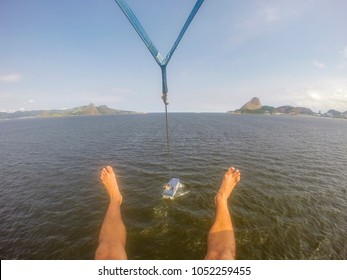 POV View Of My Own Feet While Flying On A Parasail In Rio De Janeiro, Brazil