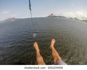 POV View Of My Own Feet While Flying On A Parasail In Rio De Janeiro, Brazil