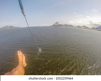 POV View Of My Own Feet While Flying On A Parasail In Rio De Janeiro, Brazil