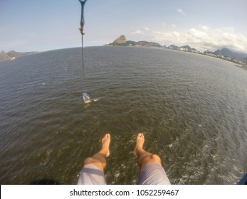 POV View Of My Own Feet While Flying On A Parasail In Rio De Janeiro, Brazil