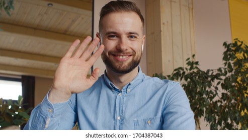 POV WEBCAM VIEW Caucasian male having a video work call with colleagues. Remote work, kitchen background. Quarantine working, stay home, coronavirus pandemic - Powered by Shutterstock