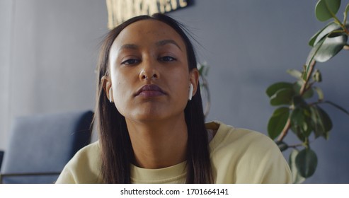 POV Webcam View, Hispanic Female Working From Home, Having A Work Video Conference Call With Colleagues. Stay Home, Quarantine Remote Work