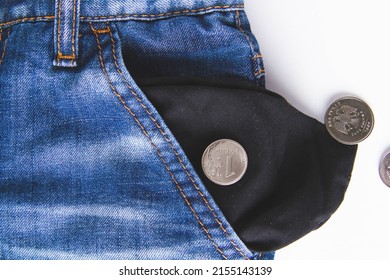 Poverty And Poverty. The Person Has No Money. The Last Pocket Money Fell Out Of His Pants Pocket. Poverty In The Country.