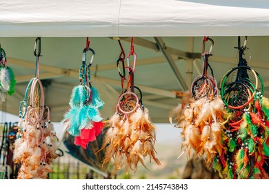 Pow Wow. Details of regalia and decorations. A variety of animal hides and bird feathers are incorporated into Native American regalia - Shutterstock ID 2145743843
