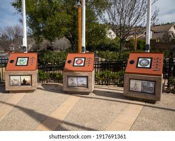 Poway, California USA - February 14, 2021: The Interactive Stations Of Some Of The Branches Of The Military At The City Of Poway Veterans Park In Poway California.