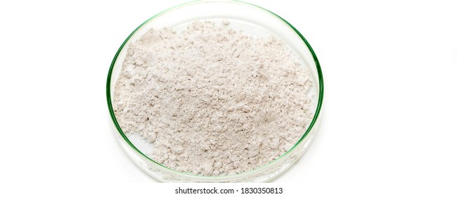 Powder Of Gypsum In Petri Dish On White Background