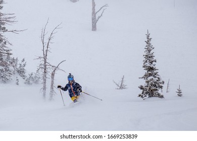 Powder Skiing In A Snowstorm In Jackson Hole, Wyoming