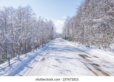 Powder Snow On A Road In Sapporo, Hokkaido Japan