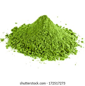 powdered hill green tea isolated on white background