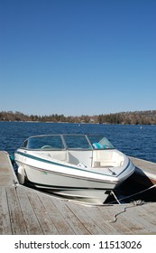 Power Boat At A Dock; Lake Arrowhead, California