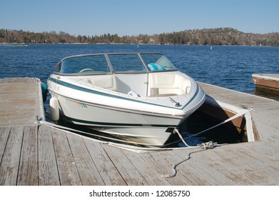 Power Boat At A Dock; Lake Arrowhead, California