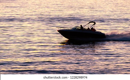 Power Boat Going Fast Speed At The Sea