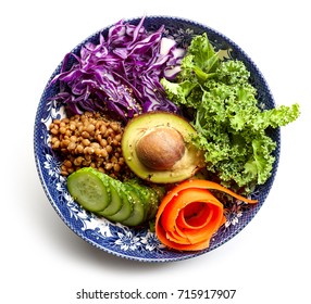 Power Bowl, Vegan Bowl Isolated On White Background, Top View