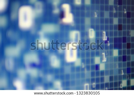 power of digital big data. close up image of one and zero icon for data server business concepts. multiple shade of blue light pixel blocks.