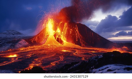 Power of Iceland Volcanic Eruption, eruption of the volcano in Iceland