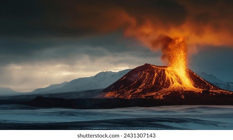 Power of Iceland Volcanic Eruption, eruption of the volcano in Iceland