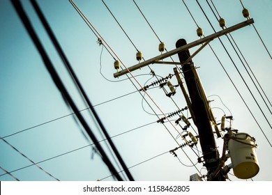 power line with blue sky background