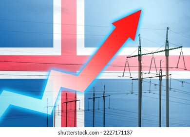 Power line and graph on background of the flag of Iceland. Energy crisis. Concept of global energy crisis. Increase in electricity consumption. Arrow on the chart moves up. Increasing cost - Powered by Shutterstock