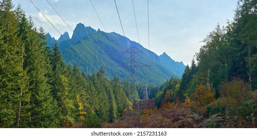 Power Line In The Mountains Of Central Washington State.